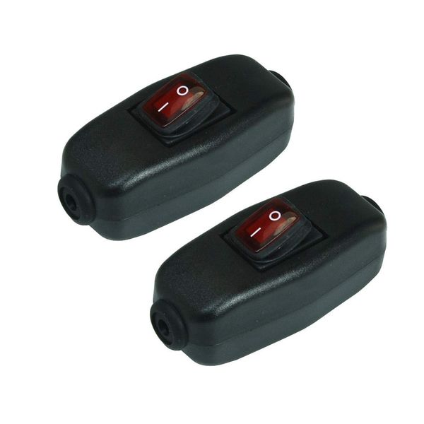 Light Waterproof Switch, 2Pcs Appliance Switch ON/Off Button Inline Cord Cable Switch with LED Indicator Red for Table Lamp Desk Light Bed Lamp AC 250V 6A (Black)