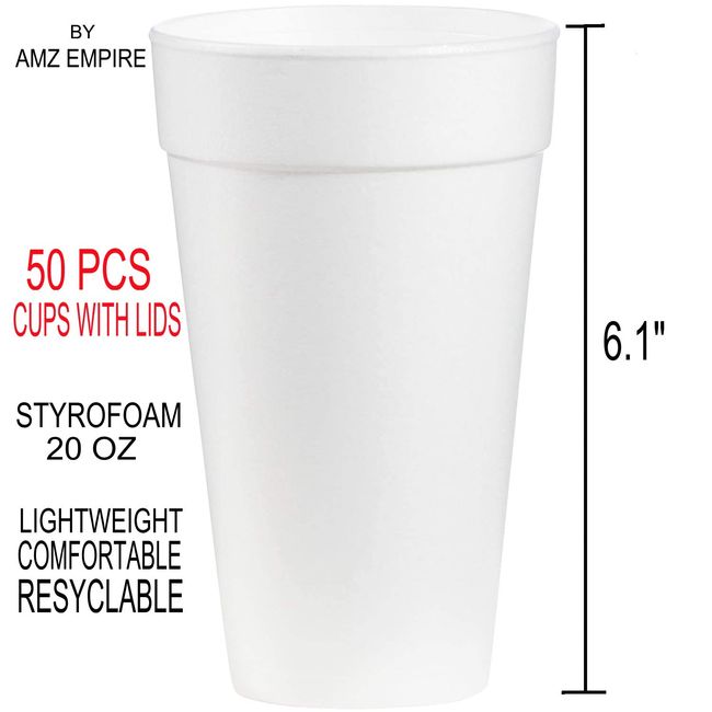 AMZ Empire Disposable Foam Coffee Cups Hot Drink Beverage To Go 20 Ounce  50/Case With Lids