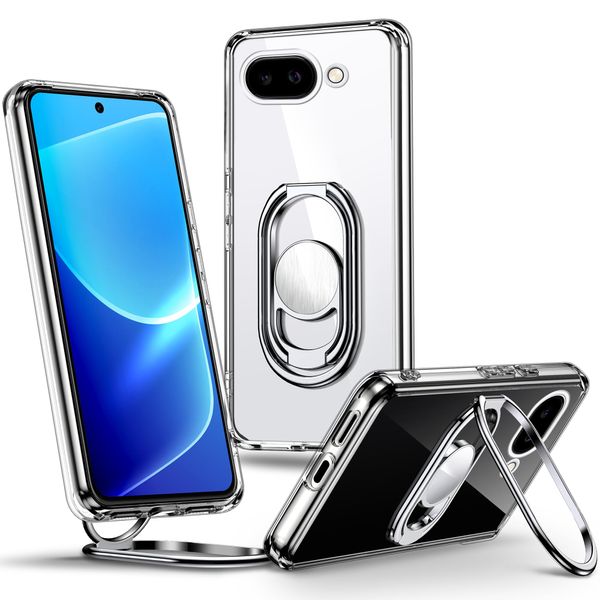 Rockaway Pixel 9A 5G Case, Smartphone Ring, Adjustable Angle, Foldable, Shockproof, Stand Function, Lightweight, Fall Prevention, Smartphone Case, Pixel 9A Cover, Clear