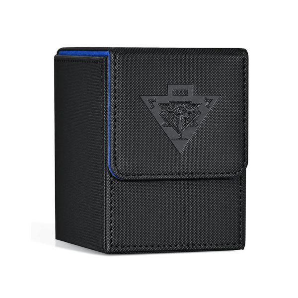 ZLCA Card Deck Box Fits MTG Yu-Gi-Oh! TCG, Card Storage Box with Dividers Holds 100+ Sleeved Cards, Premium Card Deck Case Compatible with CCG Trading Cards (Black&Blue,Puzzle)