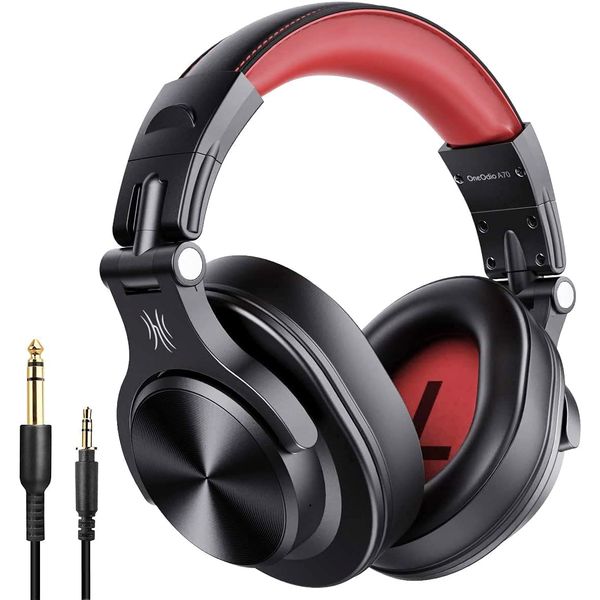 OneOdio Bluetooth Kopfhörer Over Ear, 72 Stdn HiFi Stereo Kopfhörer Kabellos, Wireless Headphones mit 6.35mm & 3.5mm Klinke für Studio DJ Handy PC AMP - Rot