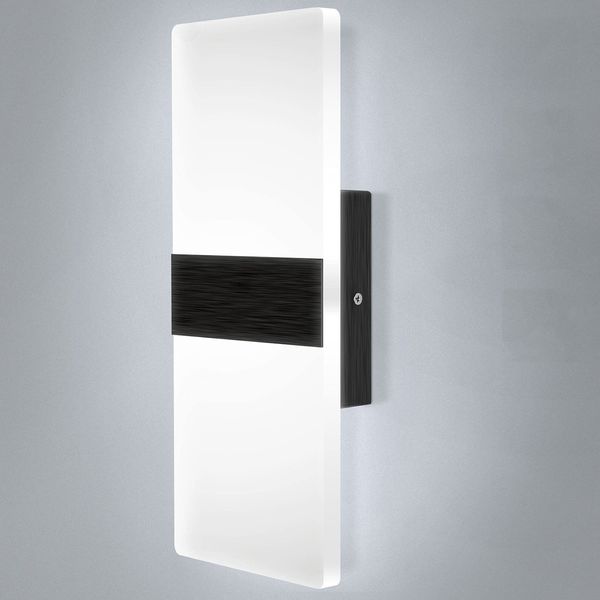 Lightess Modern Wall Sconce Dimmable Sconce Wall Lighting 12W Black Indoor Wall Lamp ​Acrylic Wall Mounted Lighting Fixture for Bedroom Living Room Hallway, Cool White