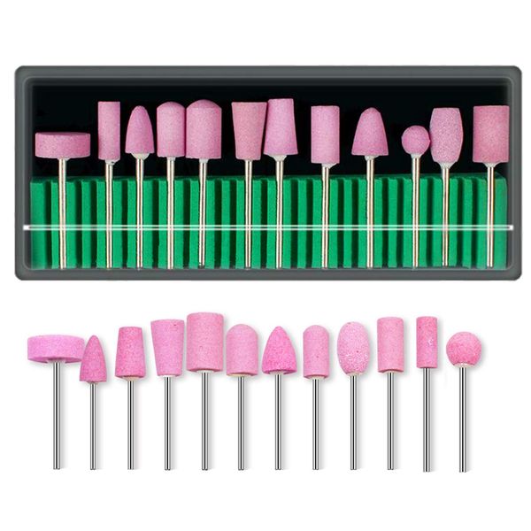 Kimlonton Whetstone Set with Shaft Grinding Stone Buffing Tool Set [0.09 inch (2.35 mm) Shaft] 12 Types, 12 Pieces, For Mini Routers/Routers/Routers/Routers, Abrasive Bits, For Polishing, Polishing, Exfoliating, Nail Polishing, Abrasive Bit, Deburring, DI