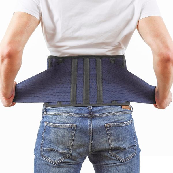 AVESTON Back Support Lower Back Brace for Back Pain Relief - Thin Breathable Rigid 6 ribs Adjustable Lumbar Belt for Men/Women - Keeps Your Spine Straight – Medium for Circumference 32-37" at Navel