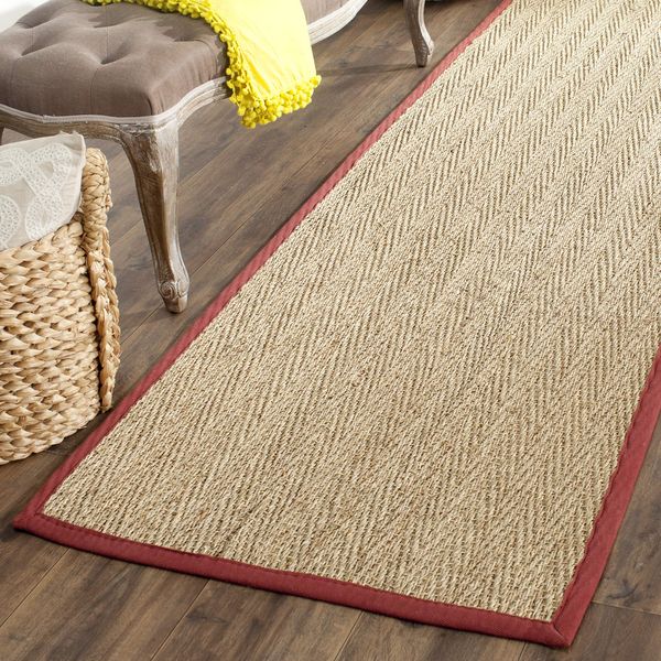 Safavieh Natural Fiber Collection NF115D Border Herringbone Seagrass Runner, 2'6" x 8' , Red