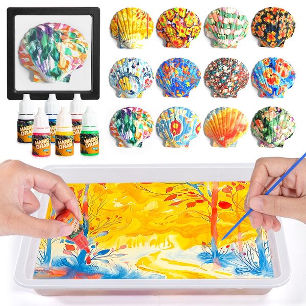 Water Marbling Paint for Kids, Arts and Crafts for Girls Boys, Marbling Paint Art Kit Art Supplies for Kids, Non-Toxic Creative Arts Crafts Kits Ideal Toys Gifts for Kids Toddlers Age 3-5 4-8 8-12