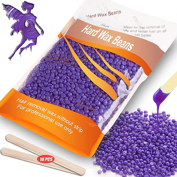 Hard Wax Beads for Hair Removal - Professional Painless Depilatory Brazilian Wax Beans with 10 Wax Sticks for Wax Warmer Kit, Hard Wax Kit for Bikini Facial All Body Zone