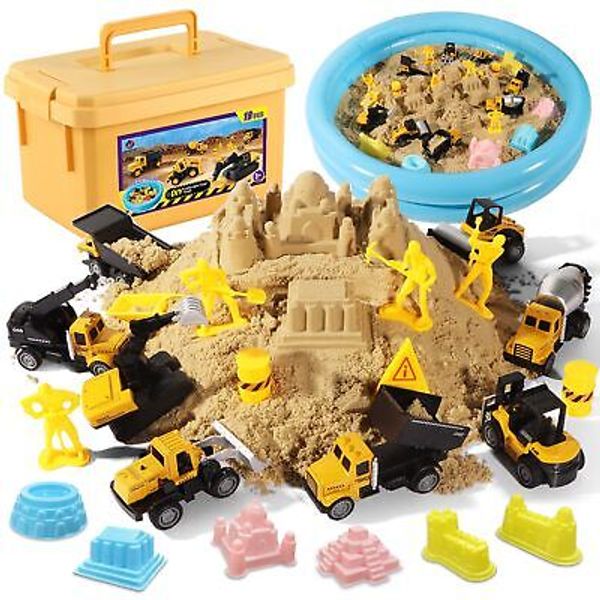 Play Construction Sand Kit,2.2lbs Sand,8 Alloy Construction Vehicles,1 Inflat...