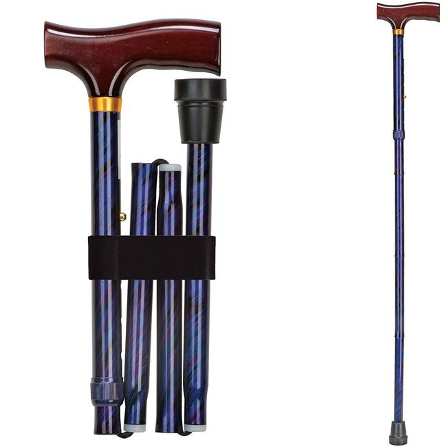 DMI Designer Folding Cane, Walking Cane, Foldable Cane for Men, Walking Cane for Women, Canes for Seniors, Adjustable Cane, Ergonomic Wood Handle Cane, Supports up to 250 Pounds, Blue Cyclone