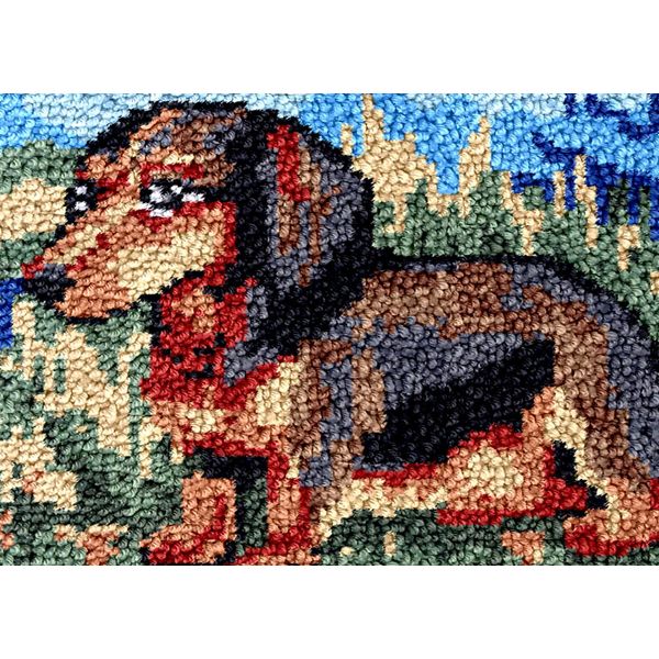 Dachshund Sausagedog Latch Hook Rug Kit for Adults DIY Carpet Cushion with Printed Canvas Crochet Yarn Craft Hook and Latch Tapestry for Floor Decoration Pets Warm Pads 52x38cm