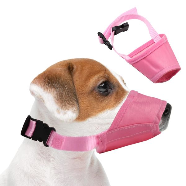 Soft Breathable Dog Muzzle - Safety Muzzle to Prevent Biting Barking, Chewing, Eating - Adjustable Straps (Pink, Small)