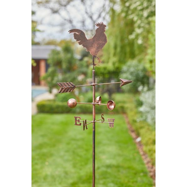 Garden Mile Decorative Wind Vane Weather Vane Bronze Effect Garden Mount Yard Decoration Metal Hand Painted Decoration Anti-Aging Rooster Weathervane for Outdoor, Patio, Lawn (Cockerel)