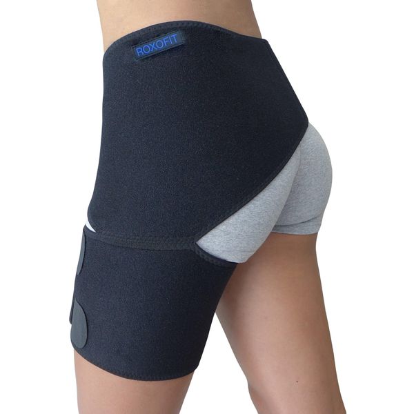 Hip Brace for Sciatica Pain Relief: Ease Pain from Sciatic Nerve, Pulled Thigh, Hip Fleхоr Strain, Groin Injury, Hamstring Pull, Sacroiliac Joint - Compression Upper Leg Muscle Support Stabilizer Wrap - SI Belt Device for Men, Women (Black)