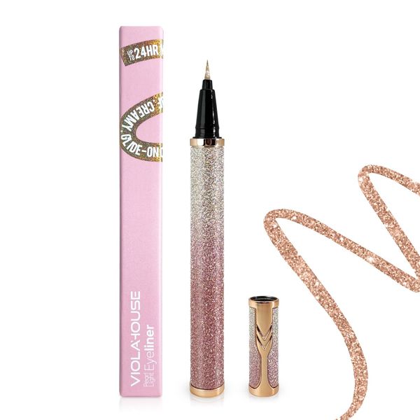 VIOLA HOUSE Glitter Eyeliner Liquido, Tenuta Fino a 24H, Trucco Liquido Glitterato per gli Occhi, Waterproof, Vegan& Cruelty-Free. (MARRONE)