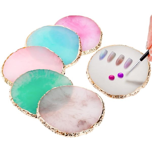 ZOOFOX 6 Pieces Resin Nail Art Palette, Nail Art Painting Mixed Color Palette with Gold Edge, Nail Gel Color Makeup Display Board