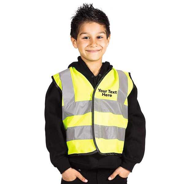 The World Of Wall Art Personalised Printed Kids High Visibility, Hi-Vis, Safety, Waistcoat, Vest, Work, School, Education, Cycling (Back, CHILD Sizes - S (AGE 4-6))