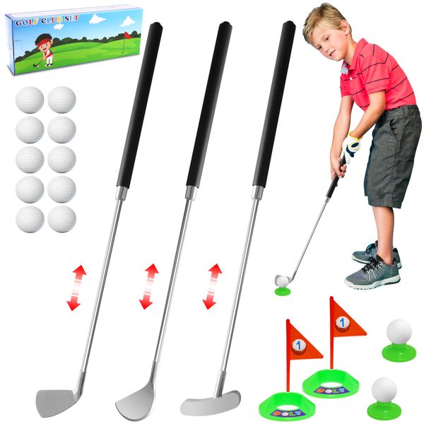 Kids Golf Clubs Set,Metal Right Hand Toddler Golf Clubs Toys for Indoor and Outdoor Sport Toys,Christmas Birthday Gifts for Boys and Girls Aged 6 7 8 9 Years Old