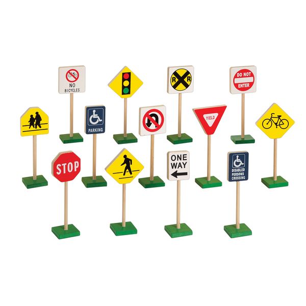 Guidecraft 7" Wooden Block Play Traffic Signs - Kids Educational and Learning Toys, Block Play Pretend Play Accessory Set for Toddlers and Preschool