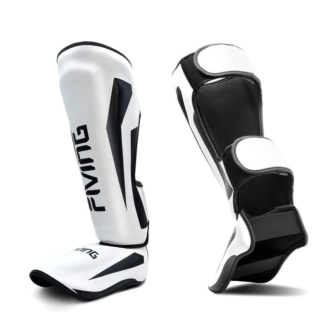 FIVING Boxing Legguards Perfect Leg Guards Youth Adult (White, Large)