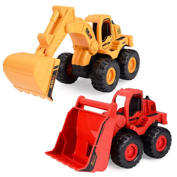 Construction Toys, Friction Powered Excavator Loader Truck Vehicles, Beach Sand Sandbox Toys for 3, 4, 5 Years Old Boys Kids Girls (2 Pack)