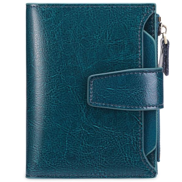 GOIACII Small Women Wallet Genuine Leather RFID Blocking Bifold Zipper Pocket Card Holder with ID Window