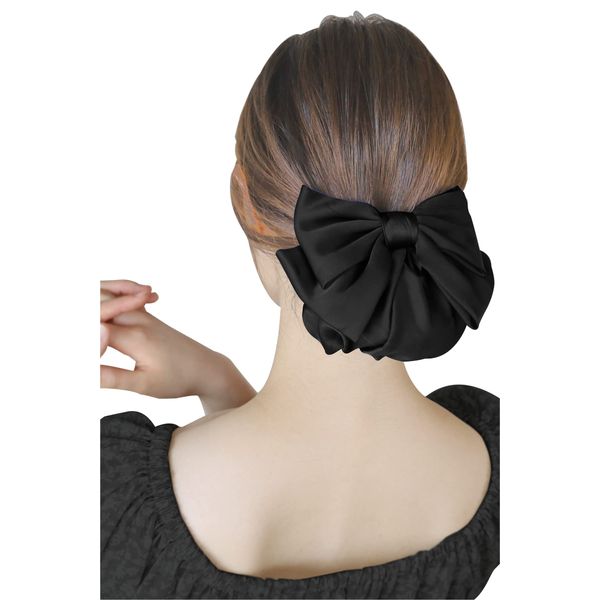 ARCADY Chignon Net Barrette with Ribbon, Net, Large, Bun for Formal Occasions (Feminine, Black)