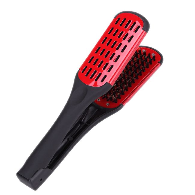 Wismee Boar Bristle Double Sided Brush Comb Clamp Anti-static Hair Straightener Tool Comb Hair Splint Comb Hairdressing Plywood Straightening Styling Brush (Red)