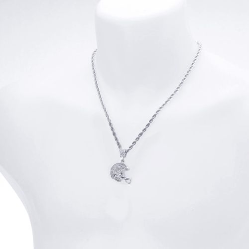 metaltree98 Men's 20" Rope Chain Silver Plated Iced Football Helmet Pendant Necklace HC 1049 S