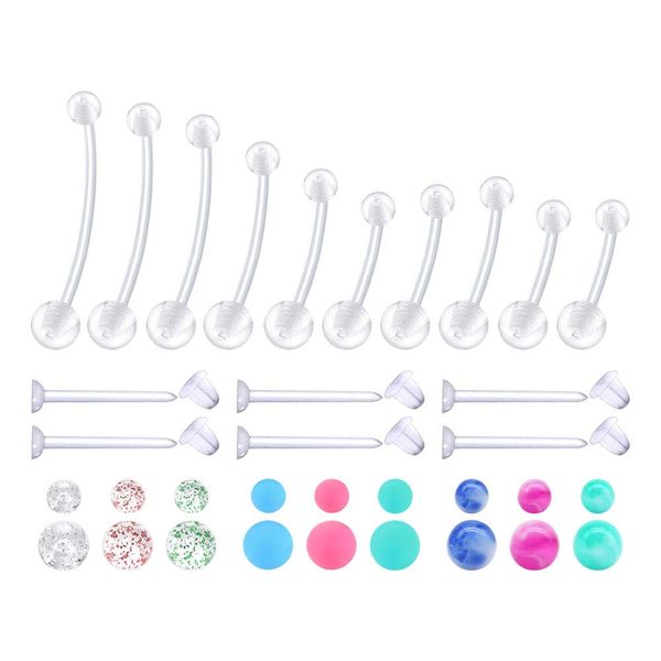 MODRSA 14g Clear Belly Button Rings Navel Piercing Retainers for Work Surgery Maternity Pregnancy Belly Ring Plastic Replacement Ball 20g Earrings Retainer for Women 10-38mm Bar