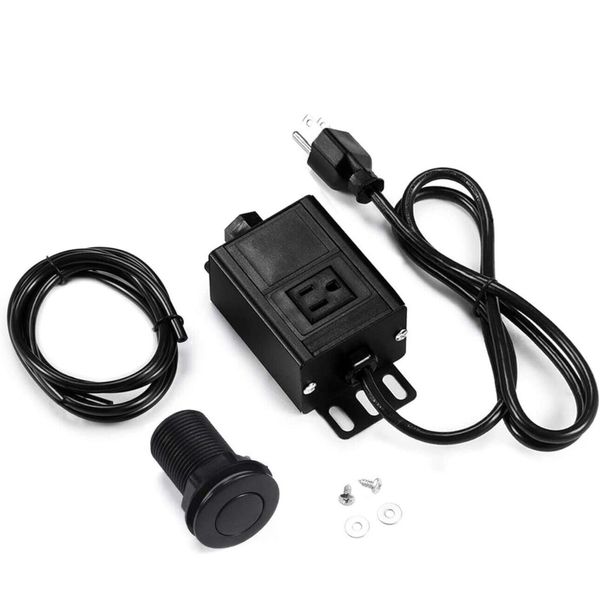 Garbage Disposal Air Switch Kit with Power Cord Kit Sink Top Waste Disposer BLK