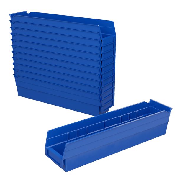 Akro-Mils 30128 Plastic Containers for Organizing and Storage Bins for Closet, Kitchen Cabinet, or Pantry Organization, 18-Inch x 4-Inch x 4-Inch, Blue, 12-Pack