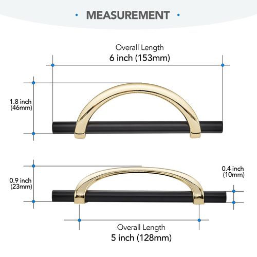 HOME EDIT Gold & Matte Black Cabinet Pulls, 5 Inch Hole Center, 128 mm, Curved Design Cabinet Handles for Kitchen,Cupboard, Drawer & Bathroom 6 Pack