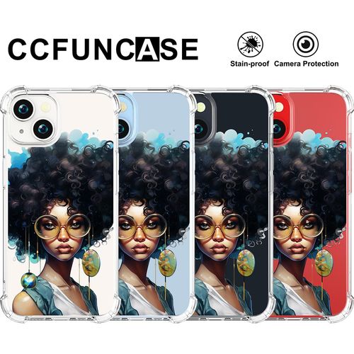 CCFUNCASE Compatible with iPhone 14 Case Clear Cute for Women - Rugged Phone Cases Funda Protector Cover Skin (Black Afro African American)
