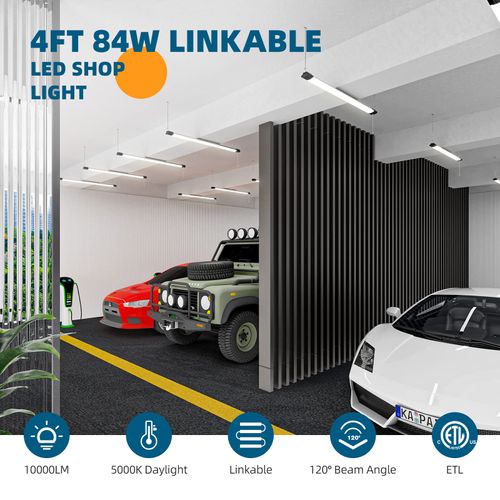 Barrina LED Shop Light for Garage, 10000LM, 84W, 4FT, 5000K Linkable Light Fixture for Workshop, Basement, Hanging or FlushMount, Heat Dissipation, with Pull Chain Switch, ETL,1 Pack