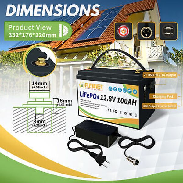 12V 100Ah LiFePO4 Lithium Battery Deep Cycle with BMS for Solar, Marine,Trolling
