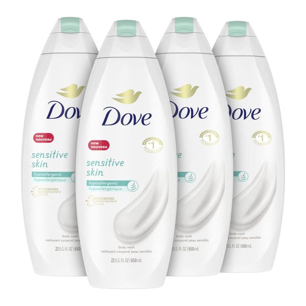 Dove Hypoallergenic Body Wash To Moisturize Sensitive Skin Body Wash For Sensitive Skin Sulfate and Paraben Free, 22 Fl Oz (Pack of 4)