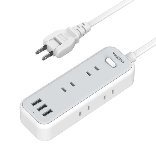 Power Tap, USB Outlet, Extension Cord, 6.6 ft (2 m), Tessan Table Tap, Octopus Wiring, OA Tap, 6 AC Outlets, 3 USB Ports, 180° Swing Plug, Includes Bulk Switch, Wall Mount/Desktop