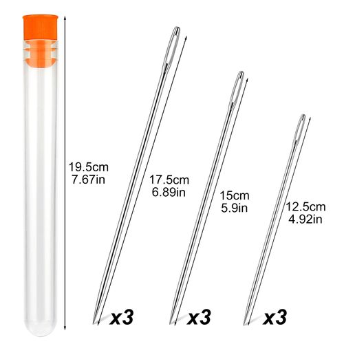 WONVOC Long Sewing Needles, 9 Pcs & 3 Sizes-4.9/5.9/6.9'' Stitching Needles, Hand Sewing Needles for Stitching and Crafting Projects, Carpet, Cushion, Curtain