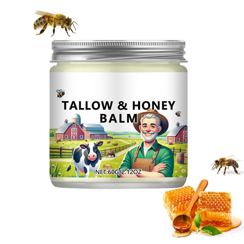 Tallow and Honey Balm,Beef Tallow for Skin, All-Natural Tallow Moisturizer, Handmade Face Cream w...