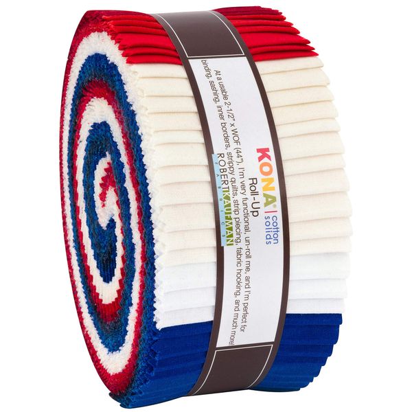 Robert Kaufman Kona Cotton Solids Patriotic Roll Up 2.5" Precut Cotton Fabric Quilting Strips Jelly Roll Assortment RU-779-40