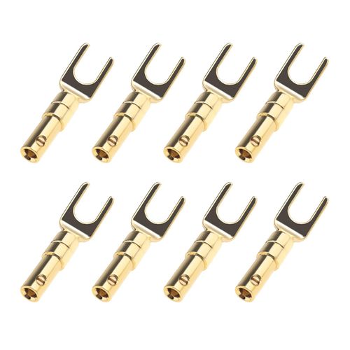SING F LTD 8Pcs U Fork Y Spade Speaker Connectors 4mm Copper Gold Plated Banana Plug Screw Lock Red & Black for Wire Adapter Signal Transmission