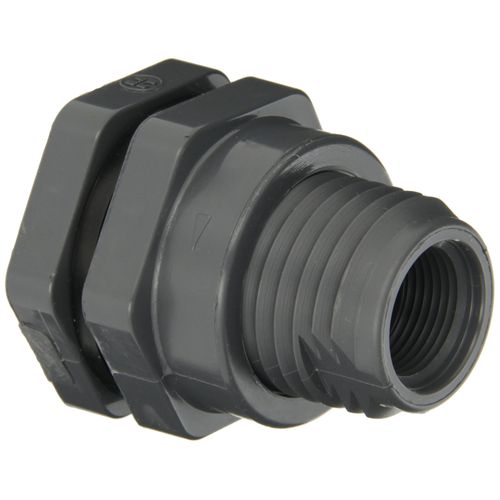 Hayward BFAS1007TES Series BFAS Short Pattern Bulkhead Fitting, Threaded x Threaded End, PVC with EPDM Seals, 3/4" Size