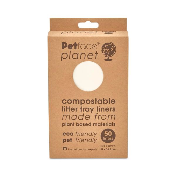 Petface Planet Compostable Cat Litter Tray Liners, 50 Pack, Durable, 47 x 35.5 cm