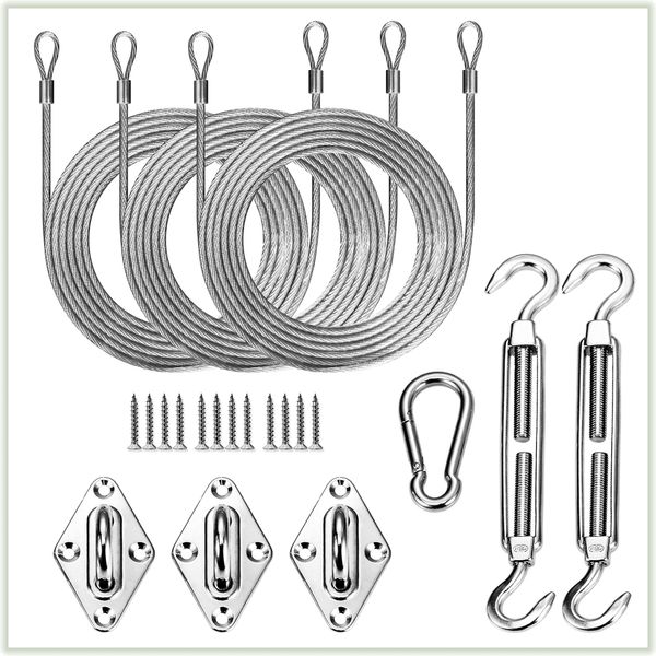 ColourTree Hardware Kit Set for Triangle Sun Shade Sails Canopy, Easy-Tensioning, 316 Military-Grade Stainless Steel(6 Inch Hardware Kit + Cables)