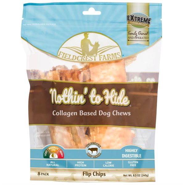 Fieldcrest Farms Nothin to Hide Flip Chips Chews for Dogs - All Natural Rawhide Alternative Treats for Dogs, Chicken, Beef or Peanut Butter Flavor Snack for All Breed Dogs (Beef, 8.5 Oz)