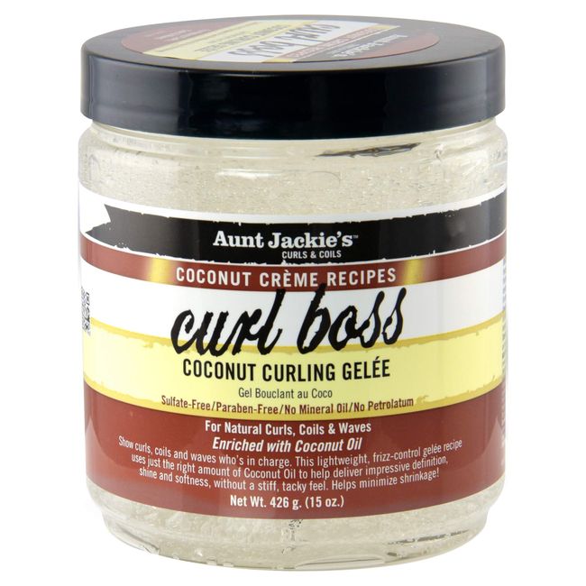 Aunt Jackie's Coconut Crème Recipes Curl Boss Coconut Curling Hair Gel for Naural Curls, Coils and Waves, 15 oz