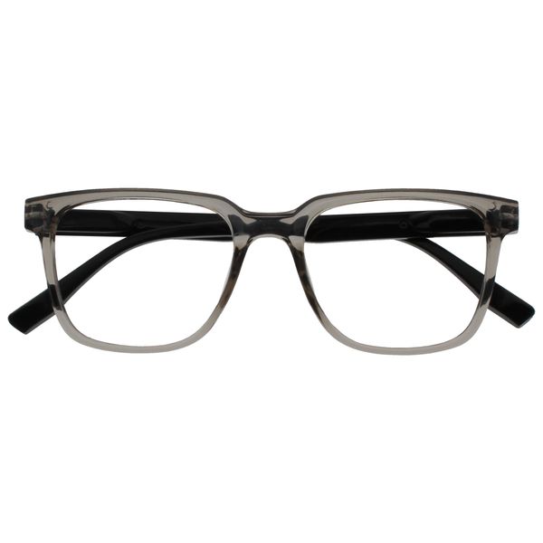 OPULIZE LEO Reading Glasses - Large Rectangular Frame - Grey - Black Arms - Mens Womens - Spring Hinges - R55-7 - +2.50
