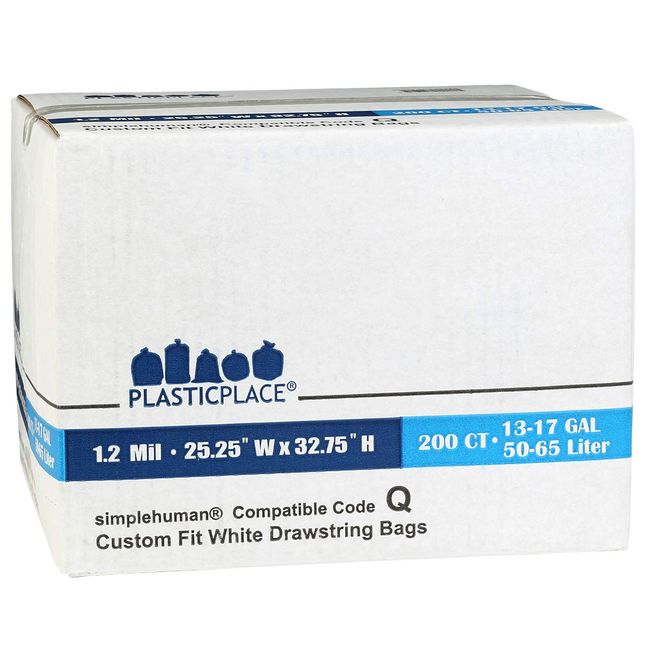Plasticplace Simplehuman* Code Q Compatible Drawstring Trash Bags, 13-17  Gallon Garbage Bags (50 Count)