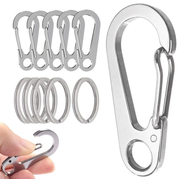 5 Pcs Carabiner Mini Carabiner Snap Hook SUS420J2 Stainless Steel Lightweight, Durable, Stylish, Multi-functional, Spring Hook, 1.8 inches (4.5 cm) (Silver)