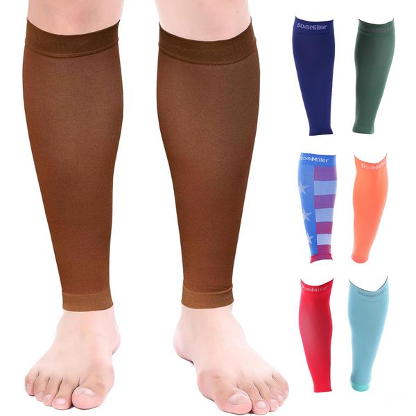 Doc Miller Calf Compression Sleeve Men and Women - 20-30mmHg Shin Splint Compression Sleeve Recover Varicose Veins, Torn Calf and Pain Relief - 1 Pair Calf Sleeves Chocolate Color - Small Size